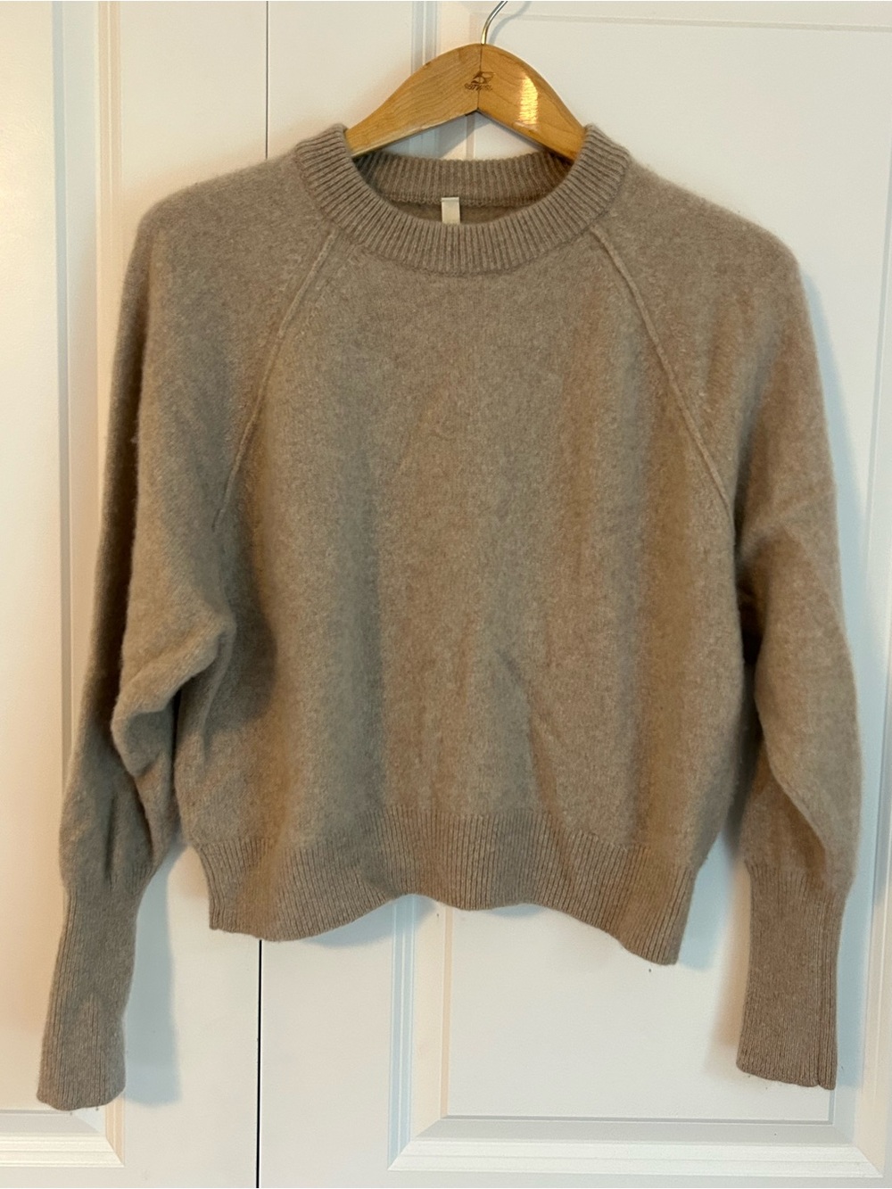 Babaton Luxe Cashmere Crew Sweater from Aritzia relaxed fit neutral tan XL